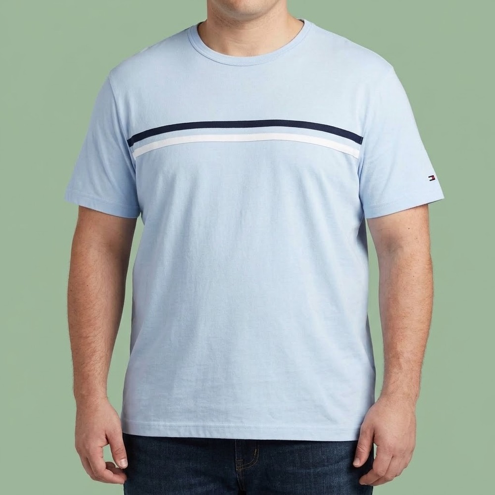 Tommy Hilfiger Chest Stripe Short Sleeve T-Shirt Mens XL Light Blue EUC
